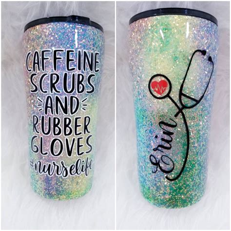 Caffeine Scrubs And Rubber Gloves Glitter Tumbler Nurse Life Choose