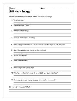 Then, when the children ask the plant a. Required: Bill Nye video on energy. Question sheet and ...