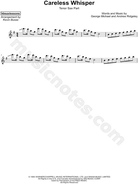 Kevin Busse Careless Whisper Sheet Music Tenor Saxophone Solo In E