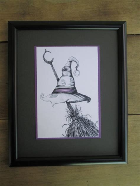 Witch Art Print Witches Hat Drawing Witches Broom Drawing Etsy