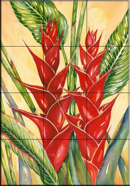 Tile Mural Heliconia Ii By Linda Lord Tropical Tile Murals By