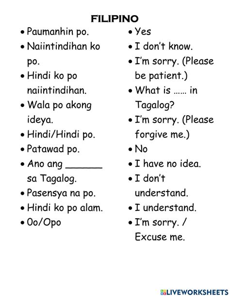 Tagalog words worksheet