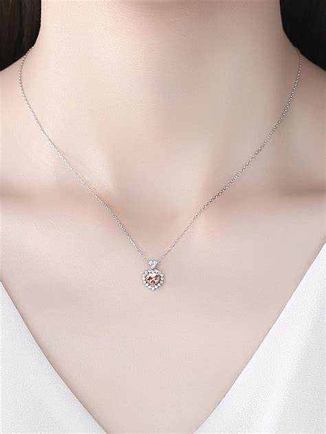 925 Sterling Silver Cubic Zirconia Heart Dainty Necklace 1000448768