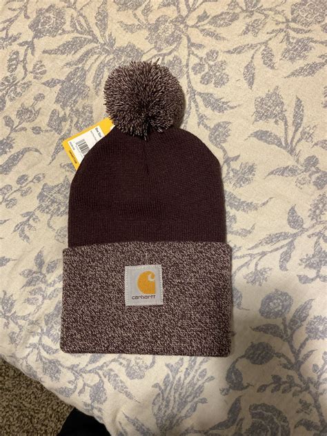 Womens Carhartt Lookout Blackberry Pom Pom Hat Knit Cuffed Beanie New