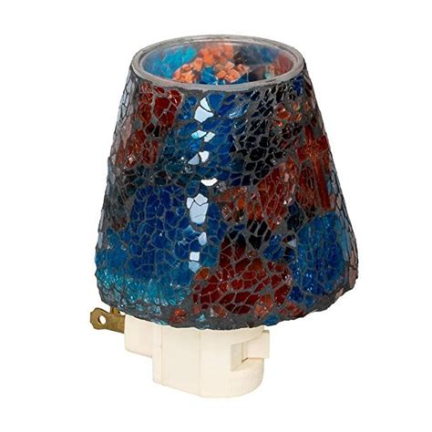 A Blue Red And White Mosaic Glass Candle Holder