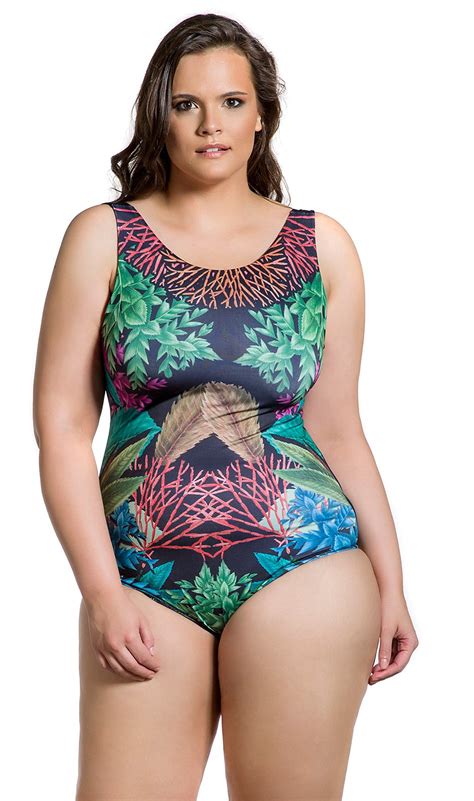 Plus Size One Piece Swimsuit In Coral Print Body Floresta Plus Maryssil