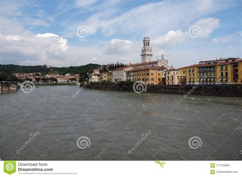 Il Secondo Fiume Italiano Per Lunghezza - River Adige And Bridge In Verona, Veneto, Italy Stock Image - Image of