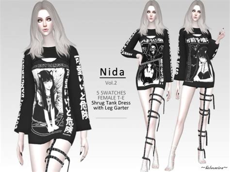 The Sims Resource Nida V2 Goth Shrug Dress With Leg Garter By