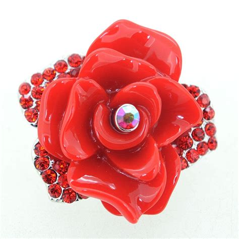 ruby red rose crystal pin brooch bordado
