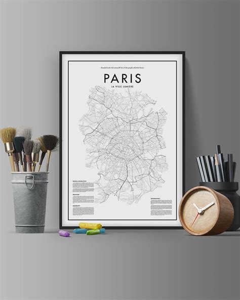 Minimal Paris Map Poster Black And White Minimal Print Poster Etsy