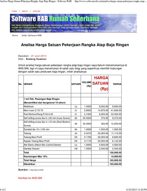 Pdf Analisa Harga Satuan Pekerjaan Rangka Atap Baja Ringan Software Rab Dokumen Tips