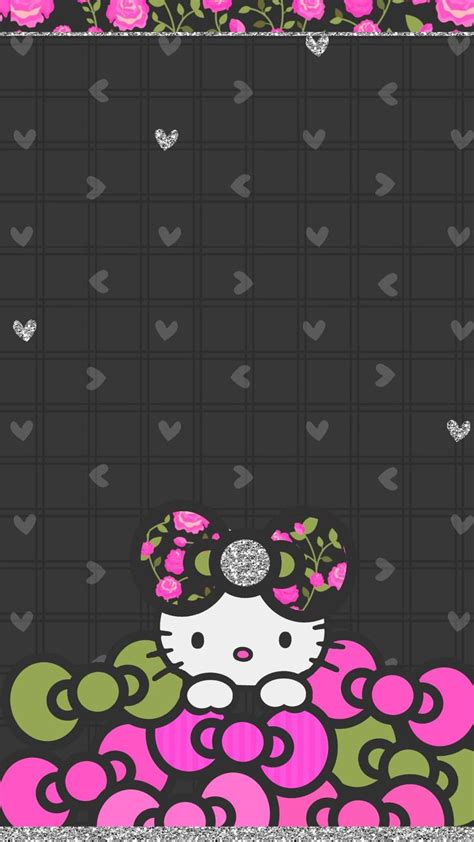 Hello Kitty Wallpaper With Pink Flowers And Hearts On The Bottom In