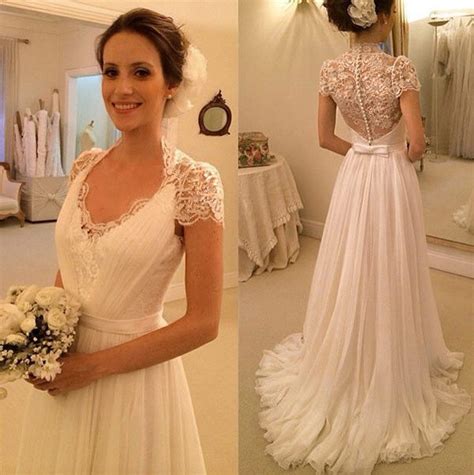 Shop now & get 50% off your 1st order! Romantic Chiffon Lace Beach Wedding Dress Short Sleeve ...