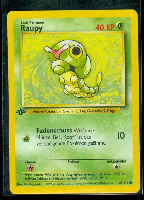 Buy 1st edition pokemon cards and more at the best deals and lowest prices online. Raupy (Caterpie) 45/102 - Pokemon Common 1st Edition (Base Set) German - Cards Outlet