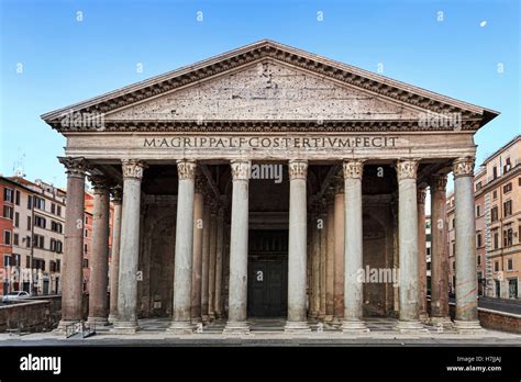 Facade Colonnade And Entrance To Ancient Roman Temple Pantheon City