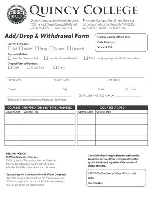 This form is only required if a signature is needed for registration. Fillable Online Add Drop Withdrawal Formindd - Quincy ...