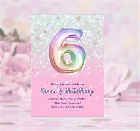 6th Birthday Invitation Rainbow Birthday Invitation Instant Download