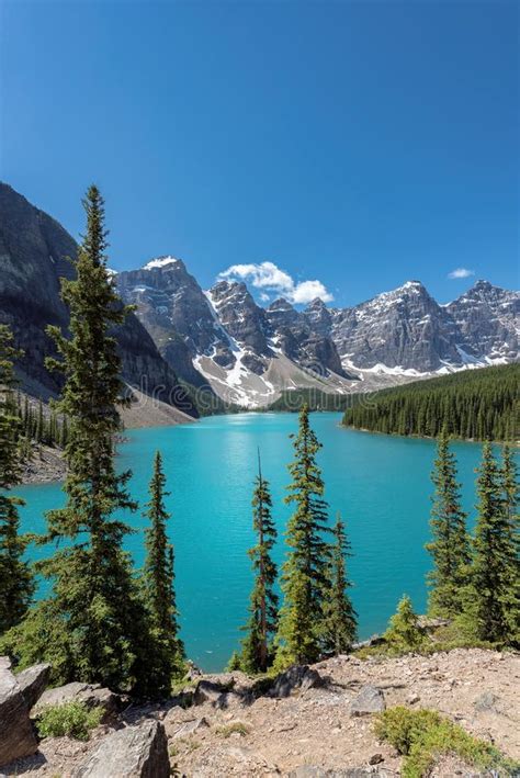 Canadian Rockies Moraine Lake In Banff National Park Of Canada Stock