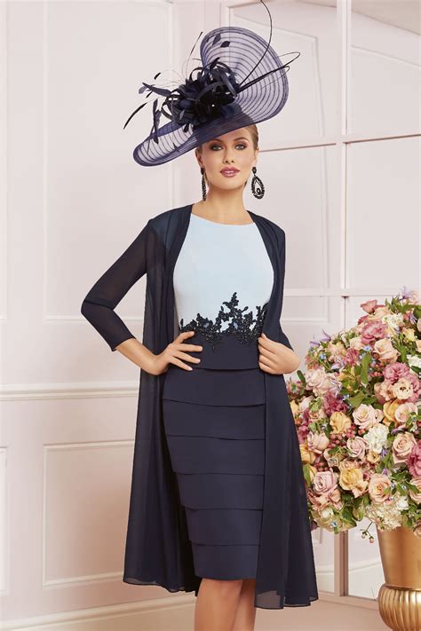 Navy Blue Knee Length Mother Of The Bride Dress With Chiffon Jacket Wps 250