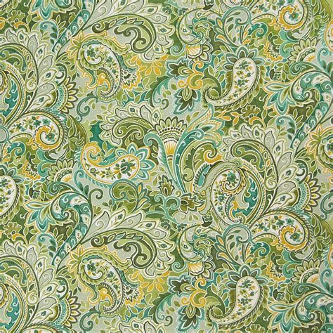 Aqua Forest Green Paisley Cotton Upholstery Fabric By The Yard G5399