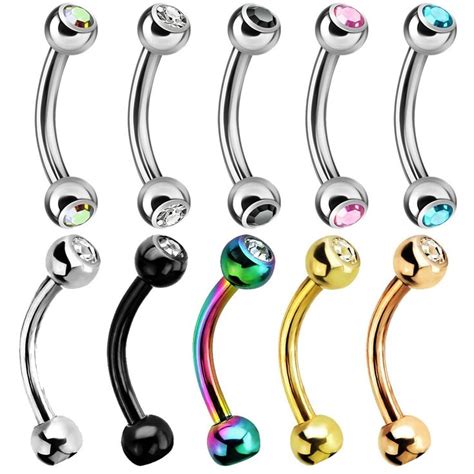 10pc Cartilage Daith Eyebrow Piercing Rings 16g Stainless Steel Crystal Curved Barbell Set