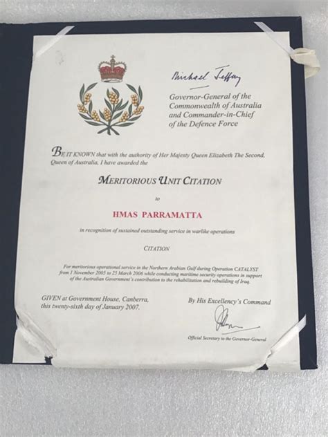Meritorious Unit Citation Hmas Parramatta Iv 2007 Navy 7130 00 Ehive