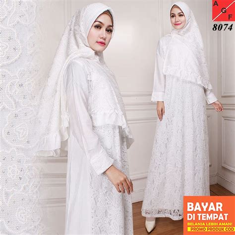 Baju Muslim Wanita Baju Syari Putih Silk Sutra 8074 Shopee Indonesia