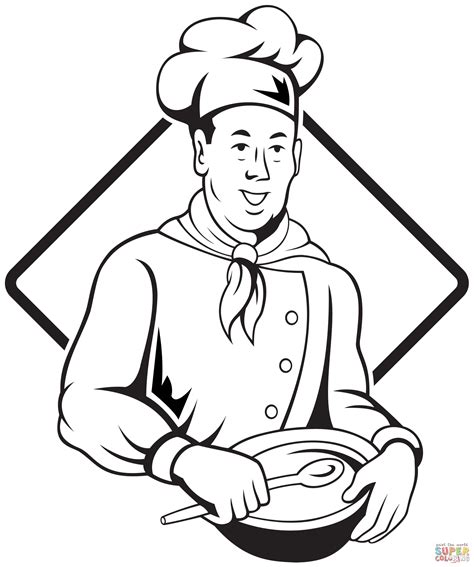 Chef Holding Spoon And Bowl Coloring Page Free Printable Coloring Pages