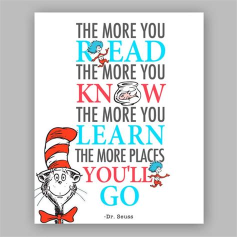 printable dr seuss quote cat in the hat nursery quote the more that you read the more you know