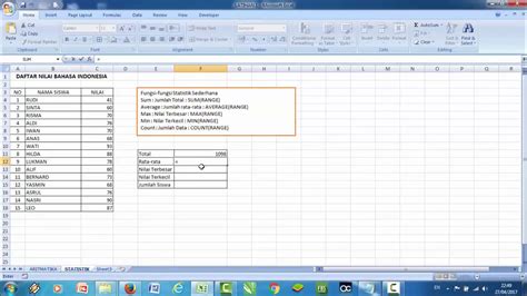 Tutorial Excel Fungsi Statistik Sederhana Pada Microsoft Excel Youtube