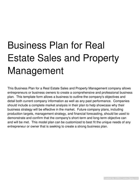 Business Plan For Real Estate Sales And Property Management