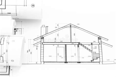 Architectural Blueprints Rolls And House Plan Stock Photo Image Of