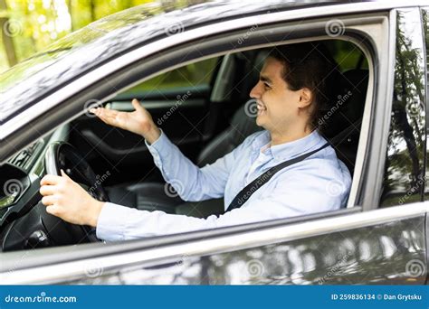 Traffic Jam Angry Stressed Businessman Driving Car Stock Photo Image