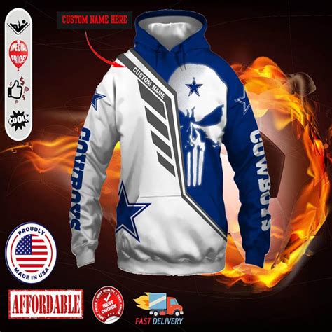 Punisher Skull Dallas Cowboys Custom Name 3d Hoodie Limited Edition
