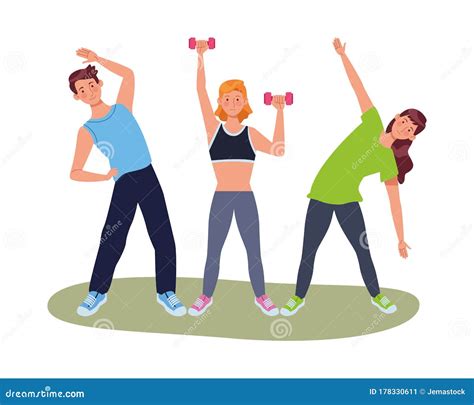 Young People Athletes Practicing Exercise Characters Stock Vector