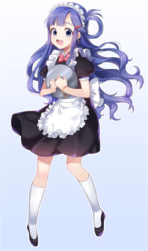Safebooru 1girl Apron Asari Nanami Blue Eyes Blue Hair Bracelet Commentary Request Dress