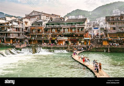 2 June 2019 Fenghuang China Wooden Makeshift Bridge And Fenghuang