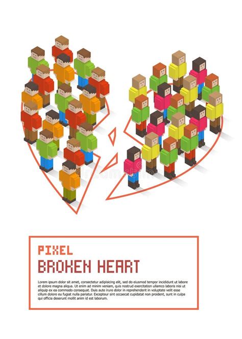 Broken Heart Made Up Of Isometric Pixel Art People Stock Vector