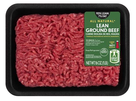 All Natural 93 Lean 7 Fat Lean Ground Beef 1 Lb Tray