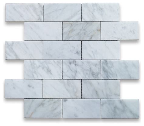 12x12 Carrara White Grand Brick Subway Mosaic Tile Polished Chip