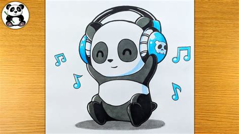 Cute Panda Listening Song Pand Drawingtaposhiartsacademy Youtube