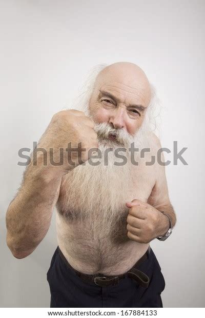 Portrait Shirtless Senior Man Throwing Punch Stock Photo Shutterstock