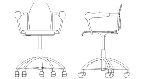 Revolving Chair Front Side And Top View Elevation Cad Block Details