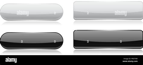 Black And White Glass Buttons Oval And Rectangle 3d Shiny Icons Stock