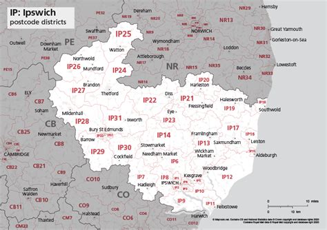 Map Of Ip Postcode Districts Ipswich Maproom