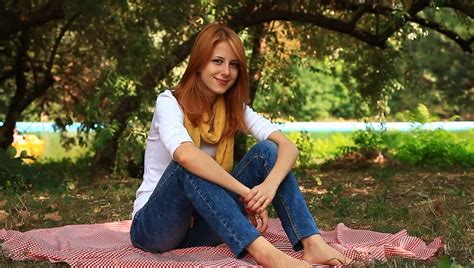 Portrait Of Redhead Girl Outdoors Stock Footage Video