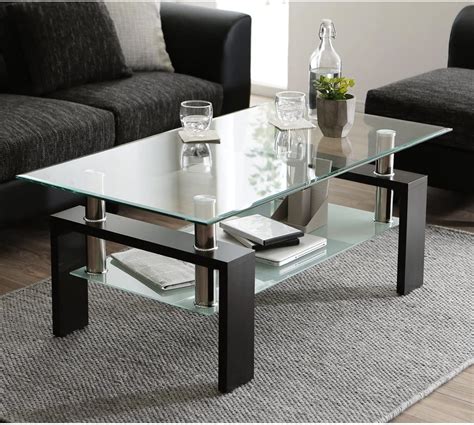 Buy Clear Rectangle Modern Glass Coffee Table With Lower Shelf Metal