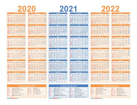 3 Year Calendar 2020 To 2022 Printable Free Printable 2020 Monthly