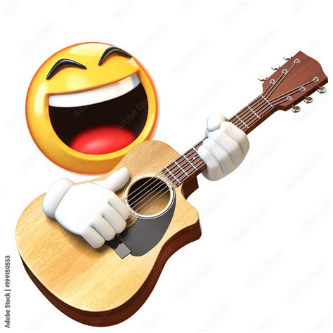 Emoji Playing Guitar Isolated On White Background Emoticon Guitarist