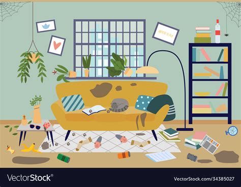 Dirty Untidy Living Room In House A Flat Vector Image
